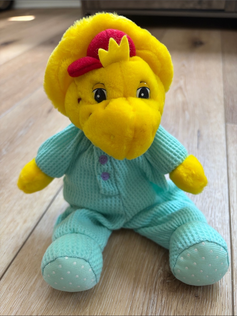 Vintage BJ Bedtime Barney Plush Yellow Dinosaur Thermal Pajamas Bean Bag Toy